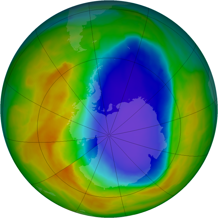 Antarctic ozone map for 15 October 2014